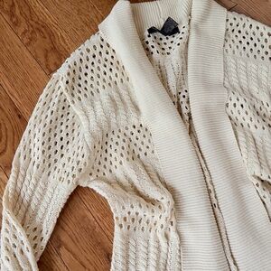 Y2K 89th & Madison Boho Cream Open-Knit Shawl Collared Sweater Cardigan